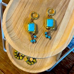 Incredible turquoise style and gold 18k gp huggie hoops bachelorette vacation
